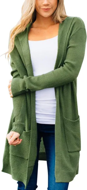 MEROKEETY Women's 2024 Long Sleeve Open Front Hoodie Knit Sweater Cardigan Outwear
