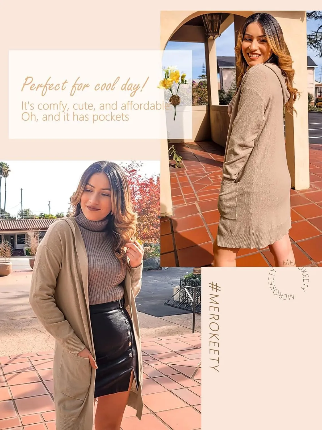 MEROKEETY Women's 2024 Long Sleeve Open Front Hoodie Knit Sweater Cardigan Outwear