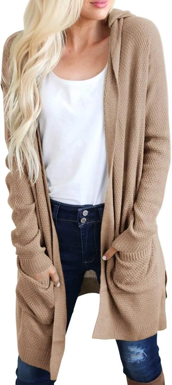 MEROKEETY Women's 2024 Long Sleeve Open Front Hoodie Knit Sweater Cardigan Outwear