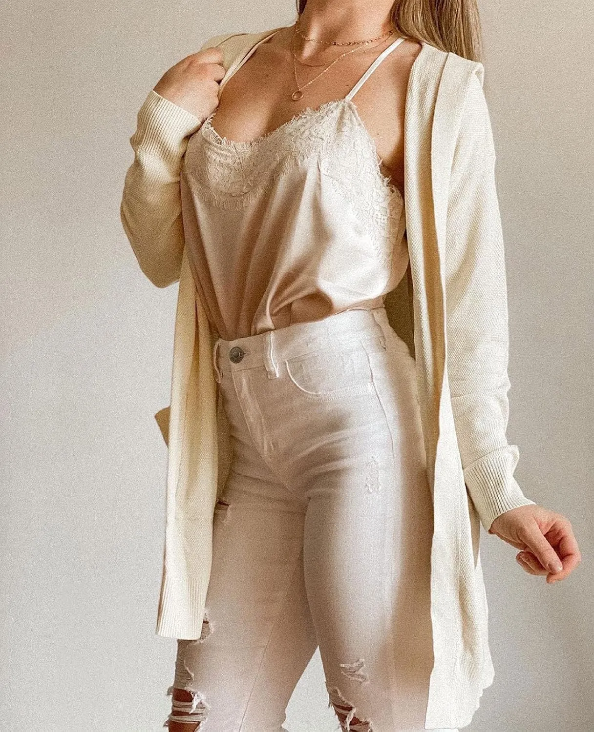 MEROKEETY Women's 2024 Long Sleeve Open Front Hoodie Knit Sweater Cardigan Outwear