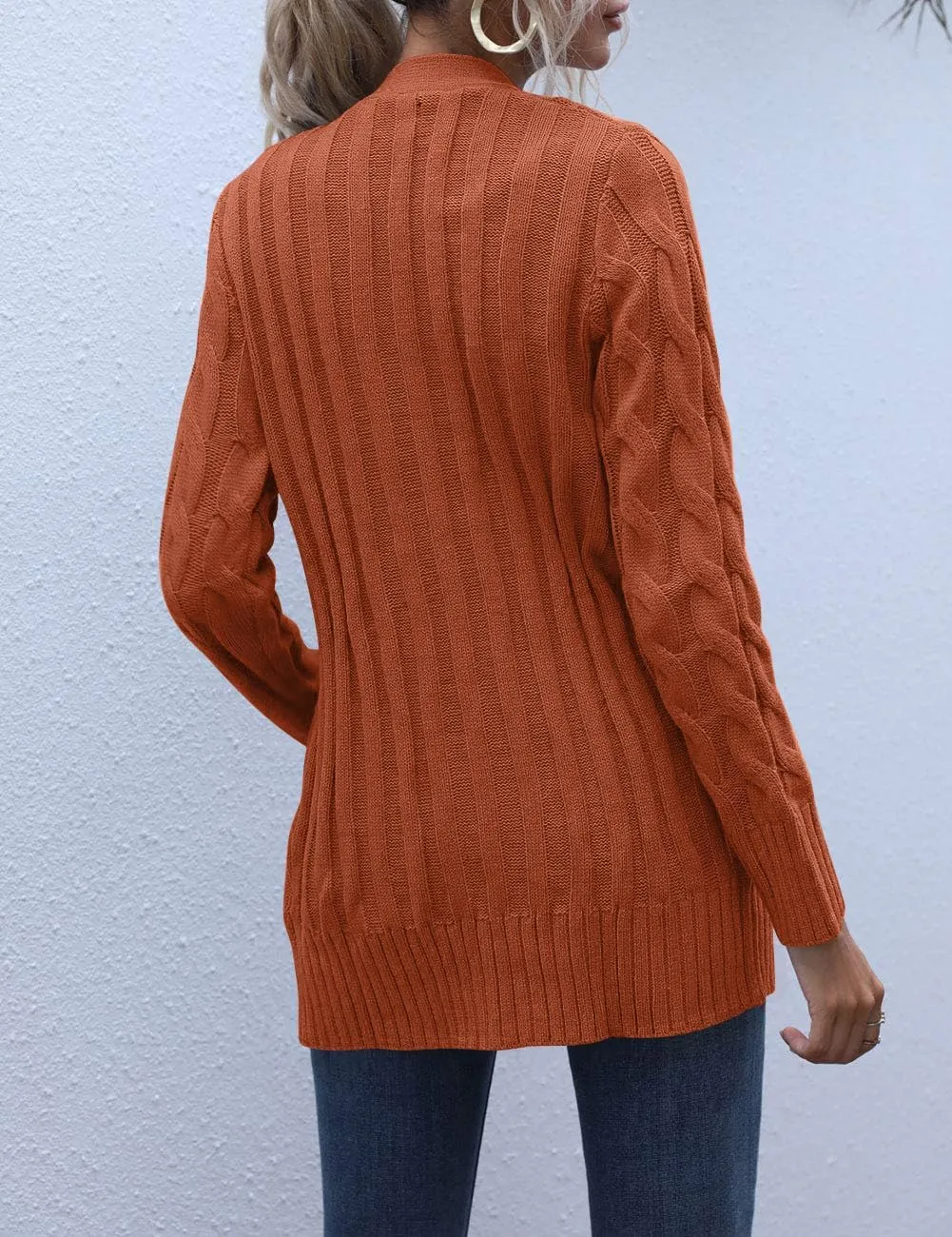 MEROKEETY Women's 2025 Fall Long Sleeve Cable Knit Sweater Open Front Cardigan Button Loose Outerwear