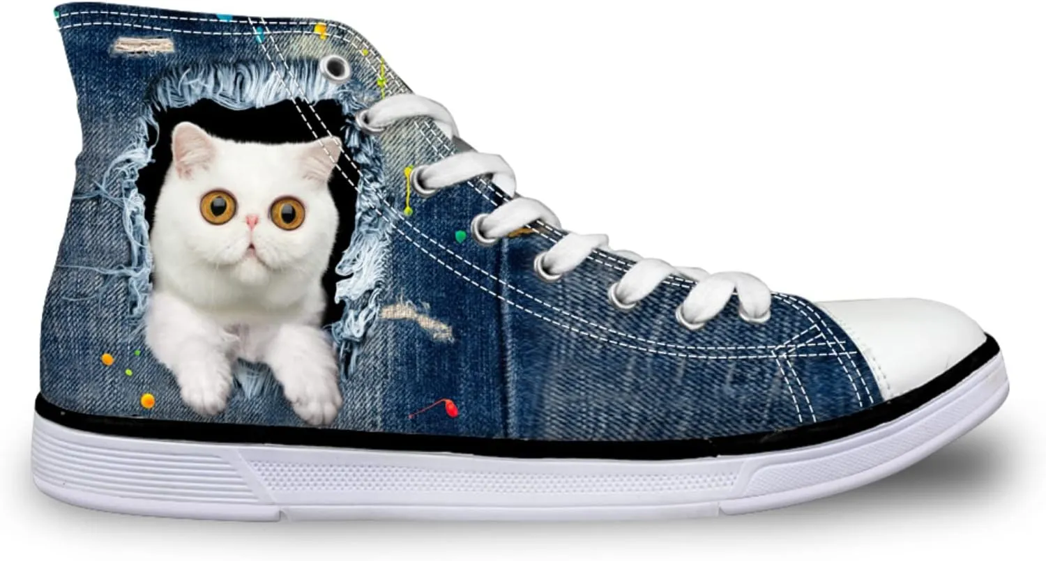 Micoklinlin Canvas Shoes for Women Teens High Top Canvas Sneakers Cute Animal Print Lightweight Girls Casual Walking Shoes