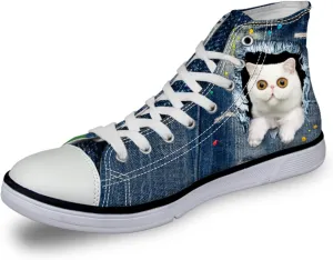 Micoklinlin Canvas Shoes for Women Teens High Top Canvas Sneakers Cute Animal Print Lightweight Girls Casual Walking Shoes