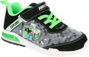 Minecraft Official Light Up Shoes for Boys, High-Top Sneakers for Little Kid/Big Kid, Navy/Green