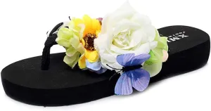 MIOKE Women's Flower Flat Platform Flipflops Bohemia Butterfly Summer Comfort Nonslip Beach Thong Sandals
