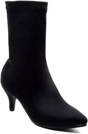MISTU Women's Pointed Toe Stretch Ankle Boots Fashion Pull On Comfy Kitten Low Heels Dressy Short Booties