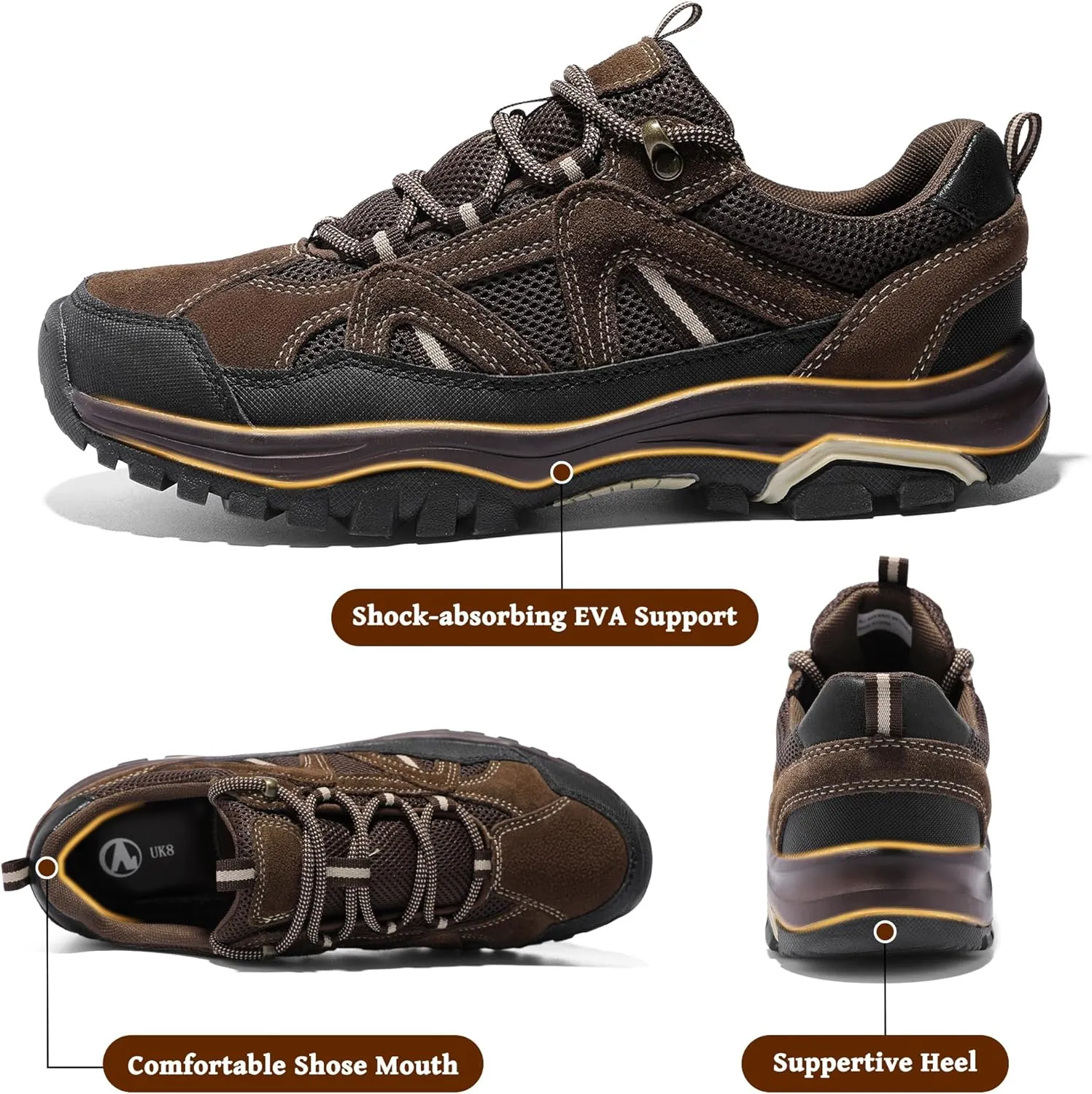 MIXIN Mens Hiking Shoes Lightweight Breathable Anti-Slip Low Top Trainers for Trekking Trailing Outdoor Camping Walking