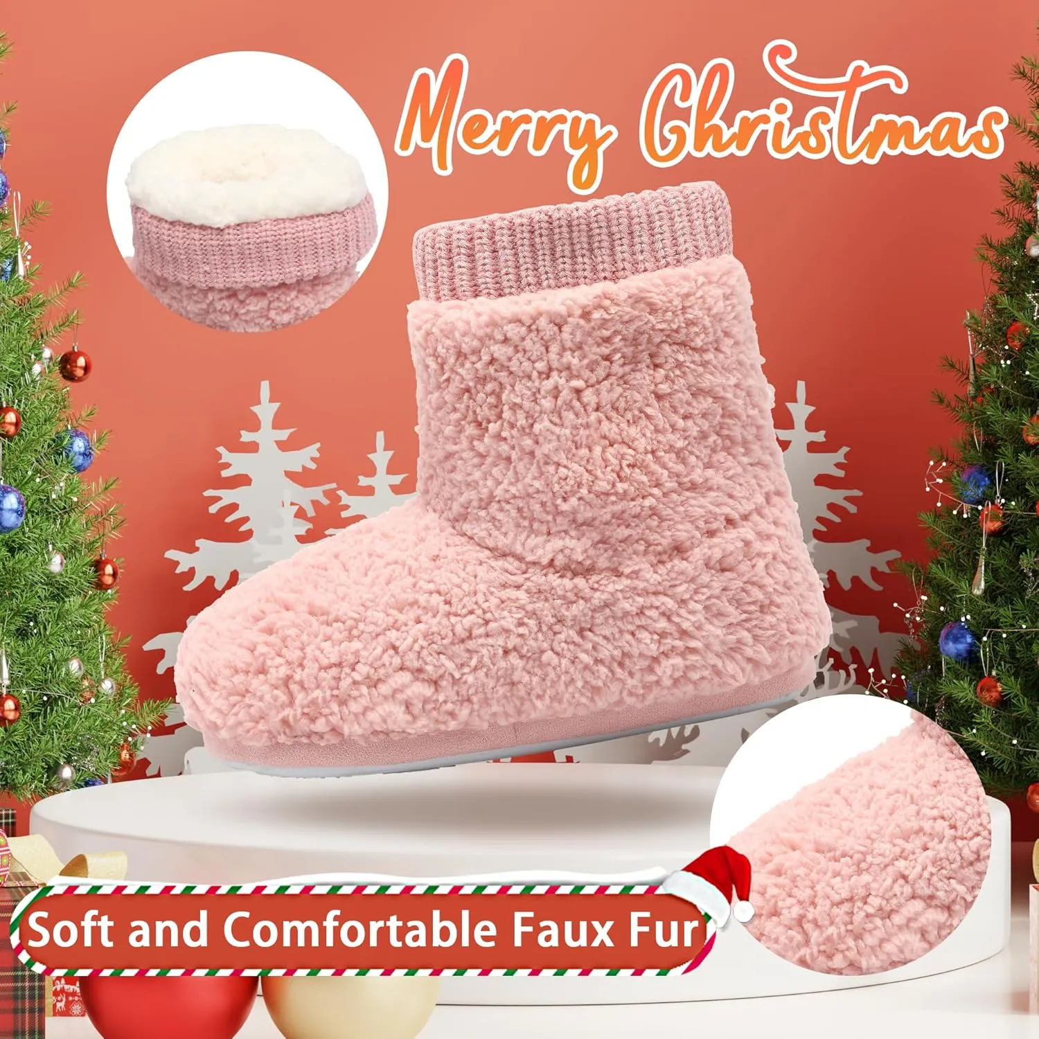 MIXIN Women's Comfort Warm Faux Fleece Fuzzy Ankle Bootie Slippers Plush Lining Slip-on House Shoes Anti-Slip Sole Indoor/Outdoor