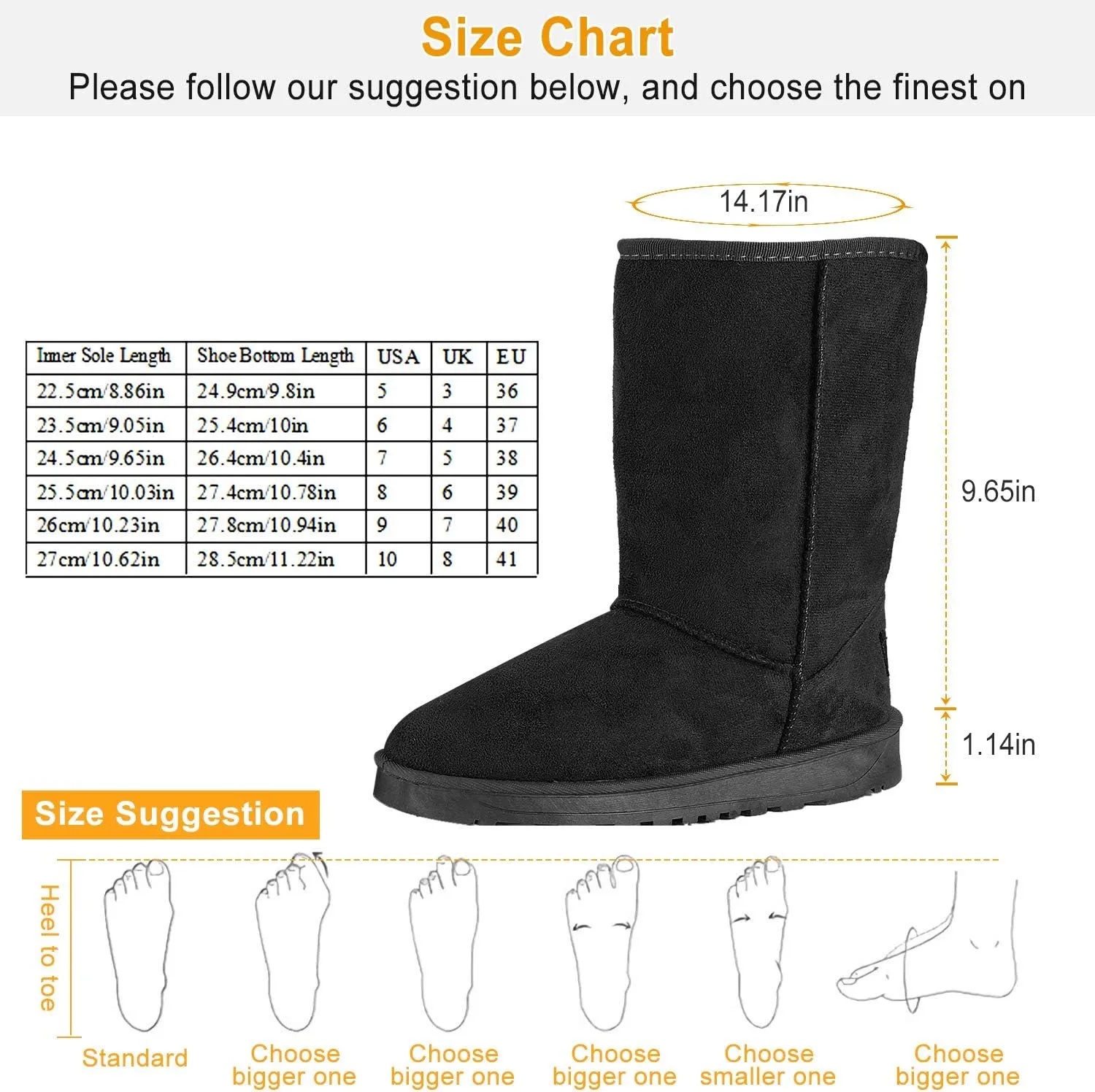 Moclever Boots For Women Snow Winter, Women Ladies Snow Boots Waterproof Faux Suede Mid-Calf Boots