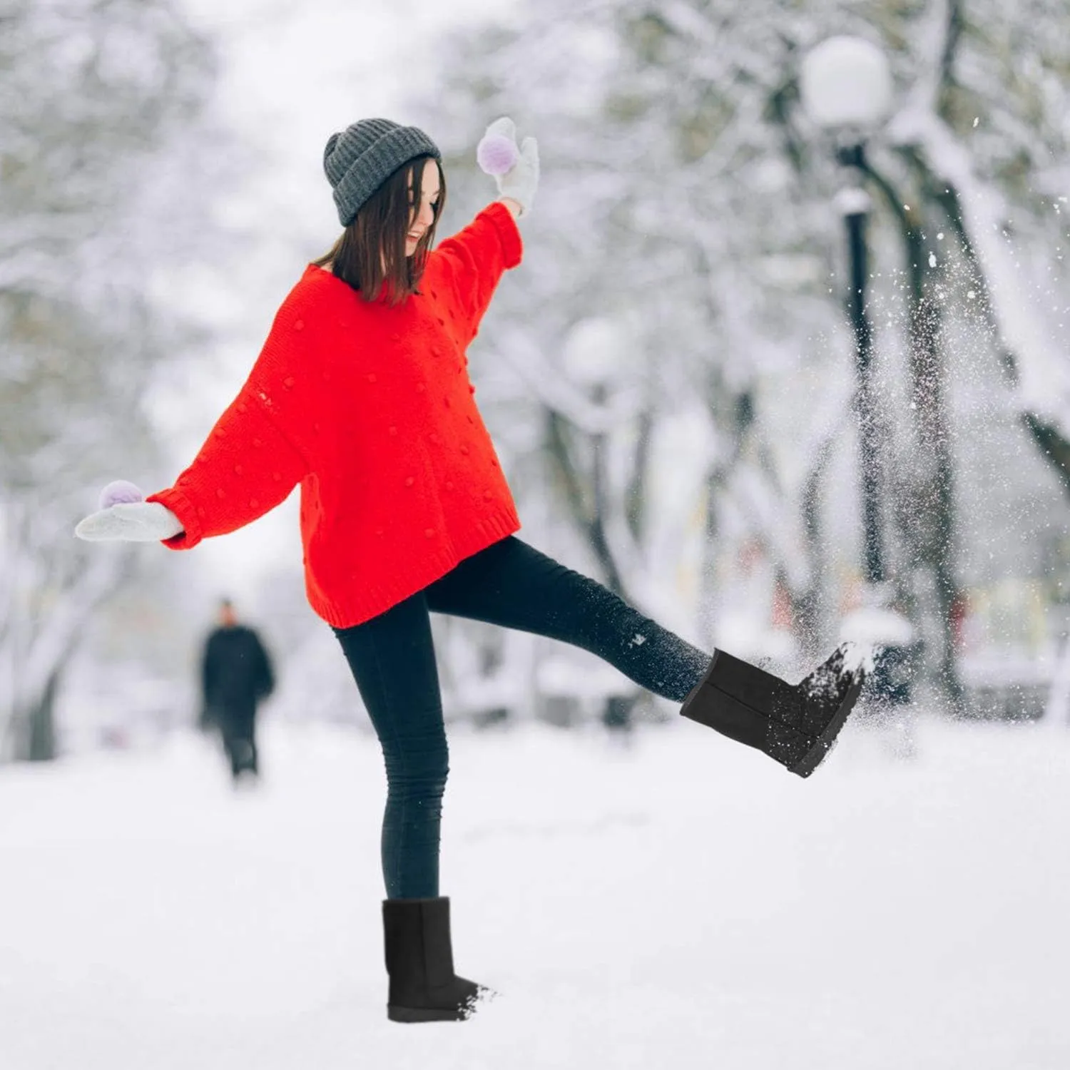 Moclever Boots For Women Snow Winter, Women Ladies Snow Boots Waterproof Faux Suede Mid-Calf Boots