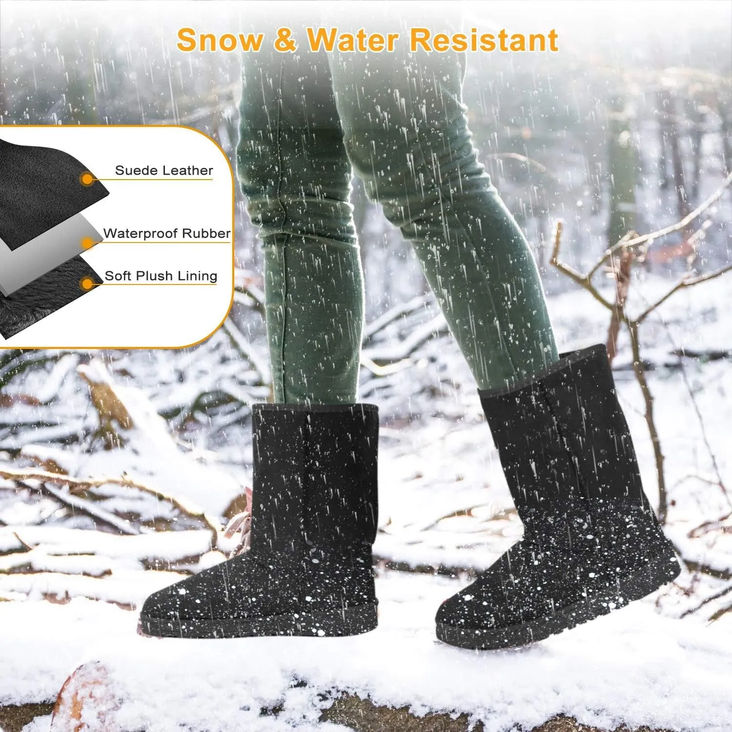 Moclever Boots For Women Snow Winter, Women Ladies Snow Boots Waterproof Faux Suede Mid-Calf Boots