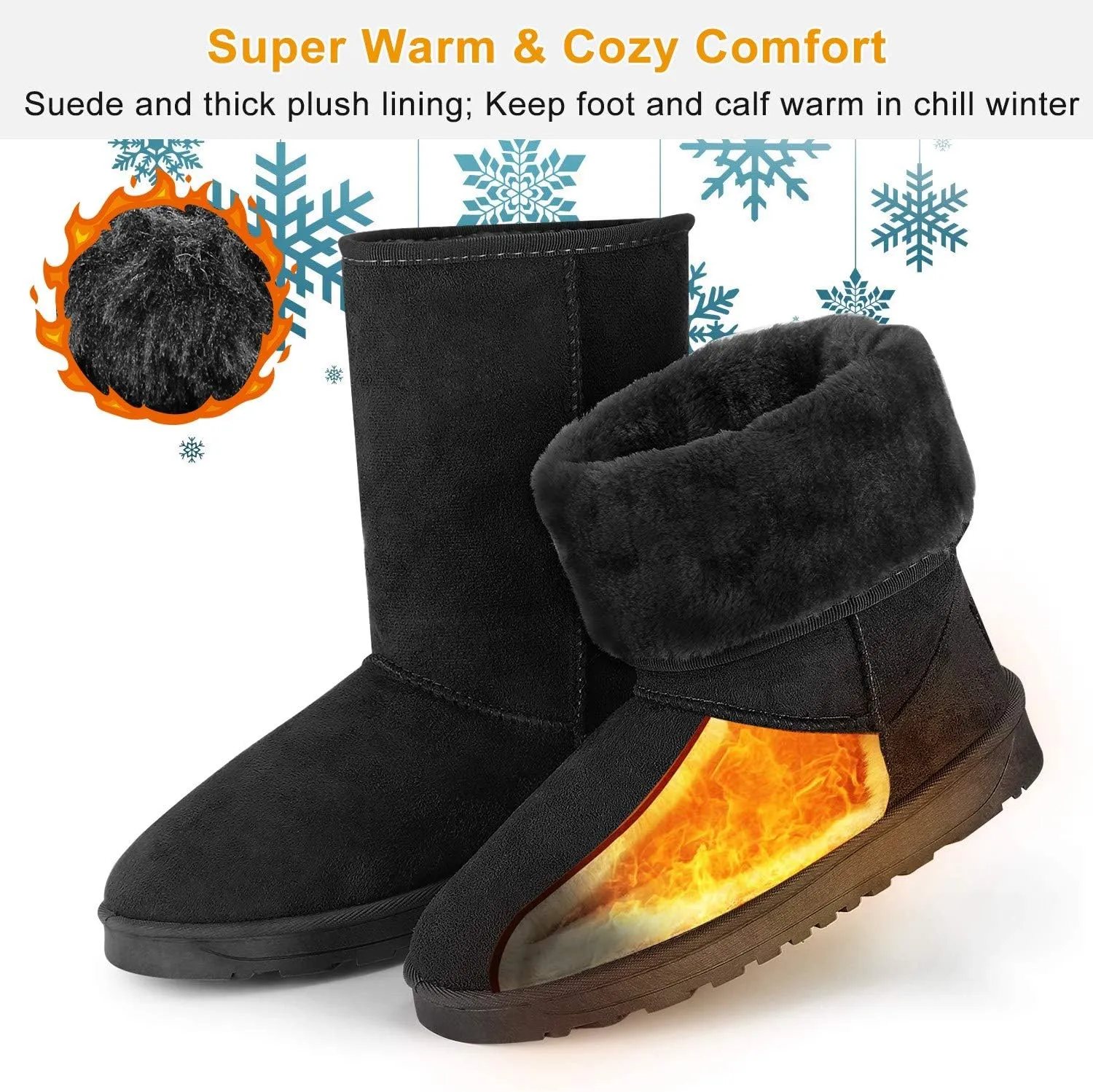 Moclever Boots For Women Snow Winter, Women Ladies Snow Boots Waterproof Faux Suede Mid-Calf Boots