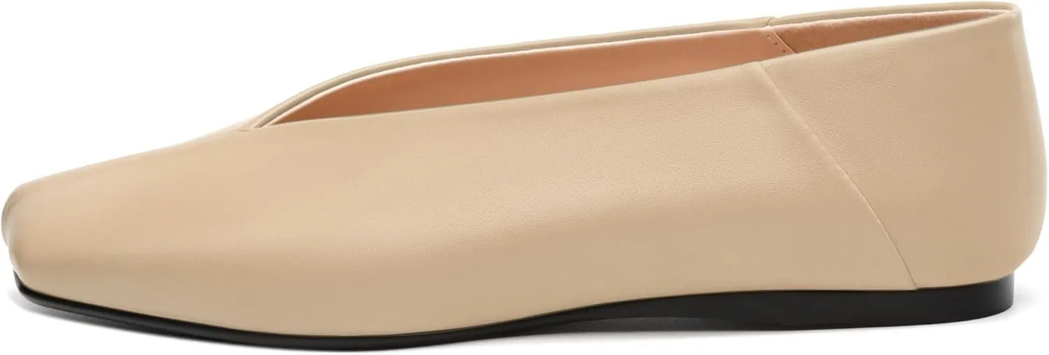 MODENCOCO Womens Flats Square Toe Ballet Flat for Women Loafers Flats Dress Shoes Comfortable Business Casual Work Shoes