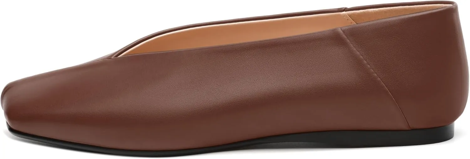 MODENCOCO Womens Flats Square Toe Ballet Flat for Women Loafers Flats Dress Shoes Comfortable Business Casual Work Shoes