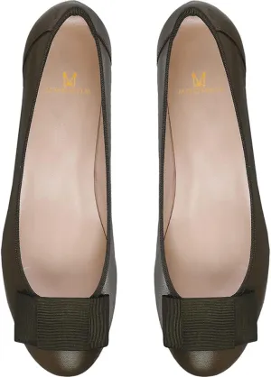 MOOMMO Women Low Chunky Heel Pumps Shoes Bows Round Closed Toe Slip On Block Heels Dress Sandals Cap Toe Bow Flats Shoes Two-Toned Ladies Girls Wedding Office School Elegant Comfort Spring 4-11 M US