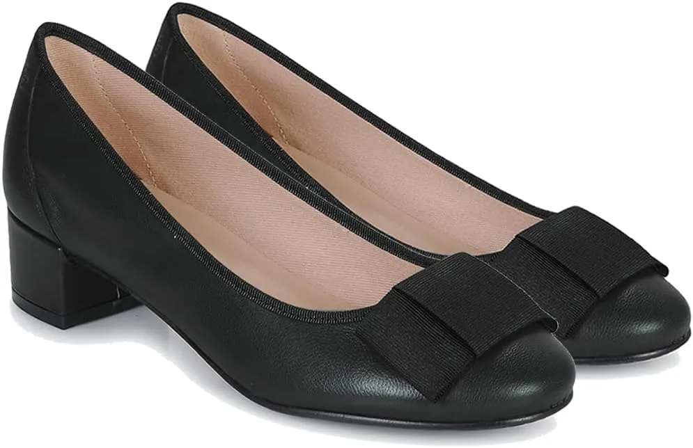 MOOMMO Women Low Chunky Heel Pumps Shoes Bows Round Closed Toe Slip On Block Heels Dress Sandals Cap Toe Bow Flats Shoes Two-Toned Ladies Girls Wedding Office School Elegant Comfort Spring 4-11 M US