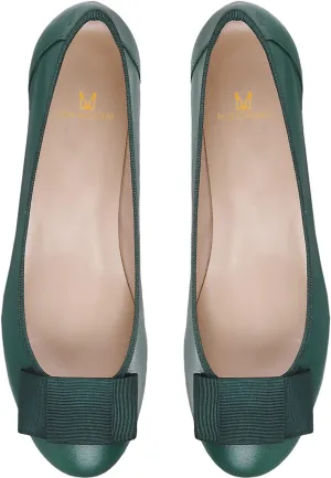 MOOMMO Women Low Chunky Heel Pumps Shoes Bows Round Closed Toe Slip On Block Heels Dress Sandals Cap Toe Bow Flats Shoes Two-Toned Ladies Girls Wedding Office School Elegant Comfort Spring 4-11 M US