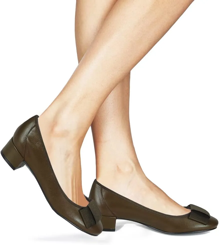 MOOMMO Women Low Chunky Heel Pumps Shoes Bows Round Closed Toe Slip On Block Heels Dress Sandals Cap Toe Bow Flats Shoes Two-Toned Ladies Girls Wedding Office School Elegant Comfort Spring 4-11 M US