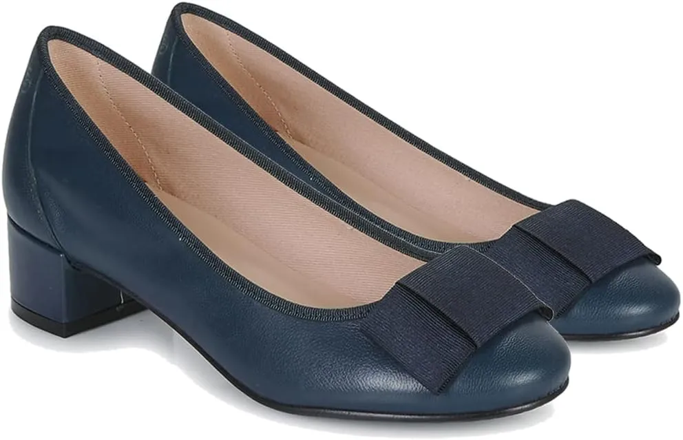 MOOMMO Women Low Chunky Heel Pumps Shoes Bows Round Closed Toe Slip On Block Heels Dress Sandals Cap Toe Bow Flats Shoes Two-Toned Ladies Girls Wedding Office School Elegant Comfort Spring 4-11 M US