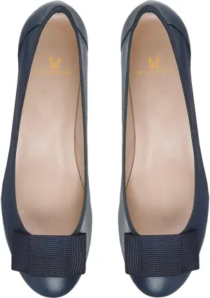 MOOMMO Women Low Chunky Heel Pumps Shoes Bows Round Closed Toe Slip On Block Heels Dress Sandals Cap Toe Bow Flats Shoes Two-Toned Ladies Girls Wedding Office School Elegant Comfort Spring 4-11 M US