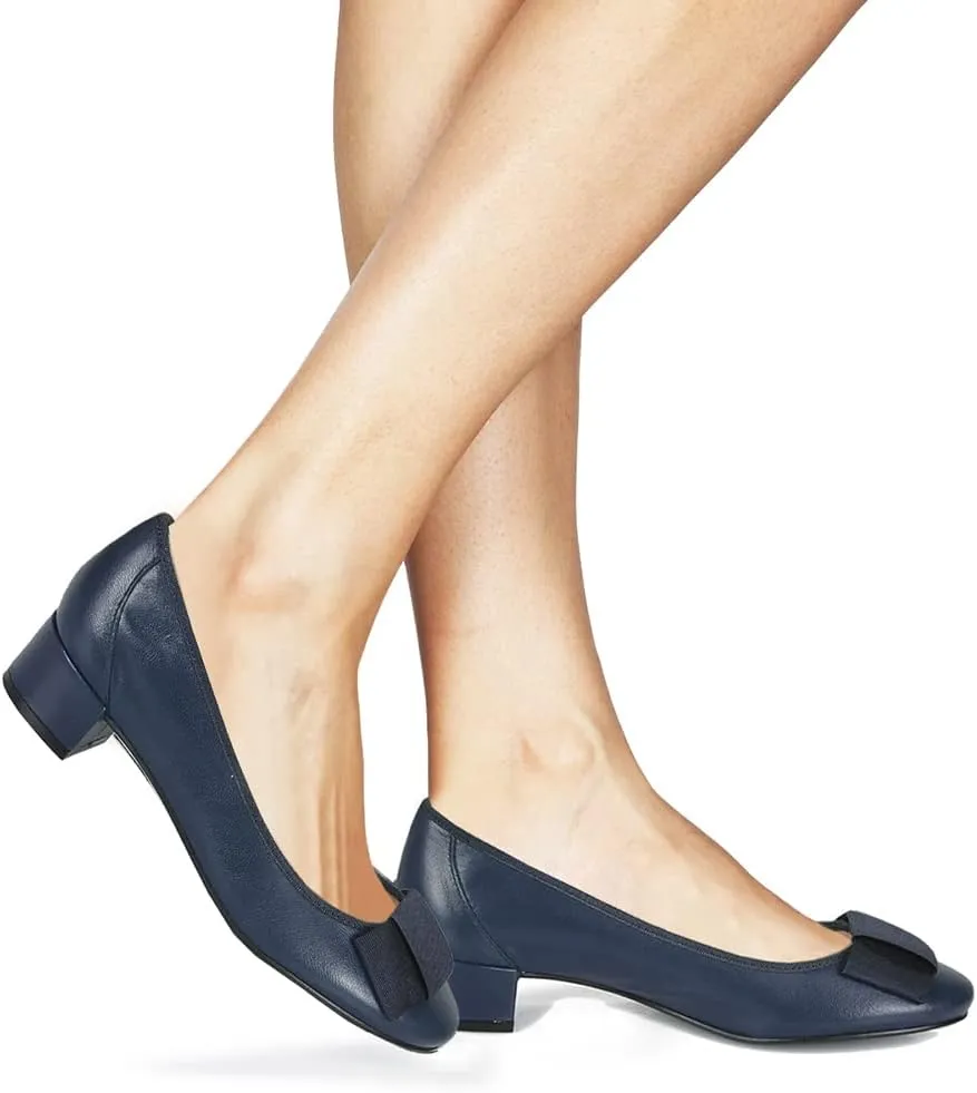 MOOMMO Women Low Chunky Heel Pumps Shoes Bows Round Closed Toe Slip On Block Heels Dress Sandals Cap Toe Bow Flats Shoes Two-Toned Ladies Girls Wedding Office School Elegant Comfort Spring 4-11 M US