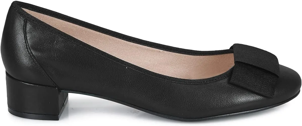 MOOMMO Women Low Chunky Heel Pumps Shoes Bows Round Closed Toe Slip On Block Heels Dress Sandals Cap Toe Bow Flats Shoes Two-Toned Ladies Girls Wedding Office School Elegant Comfort Spring 4-11 M US