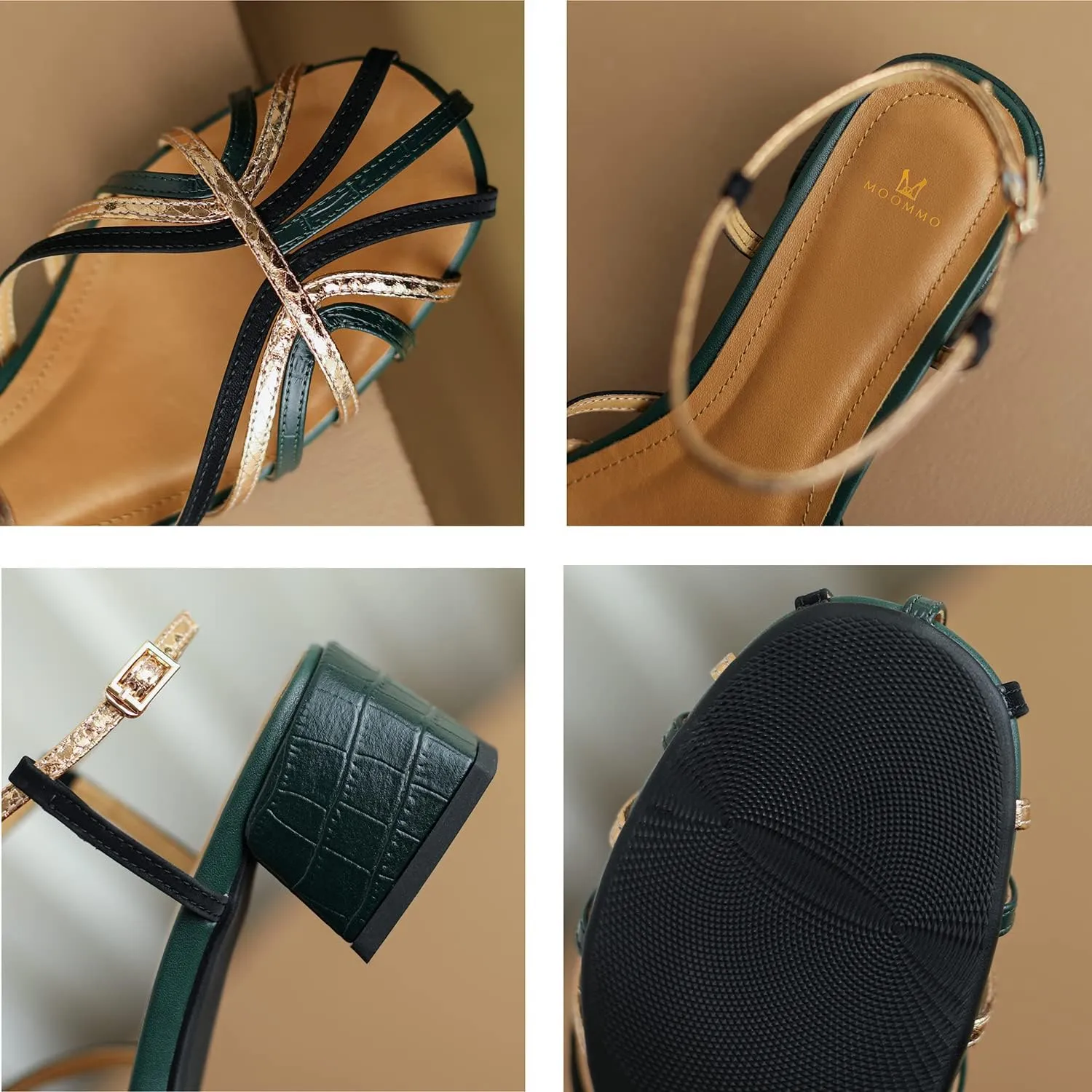 MOOMMO Women Low Heel Sandals Ankle Strap Rainbow Kitten Heel Cage Sandal Shoes T Strap Mary Jane Pumps Chunky Block Heel Cutout Sandals Bridal Wedding Summer Vintage Dressy Elegant Comfort 4-11 M US