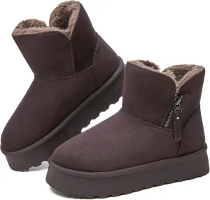 Moudki Winter Boots for Women Warm Fur Lined Booties Platform Snow Boots for Women Ankle Booties Anti-Slip Outdoor Snow Boots