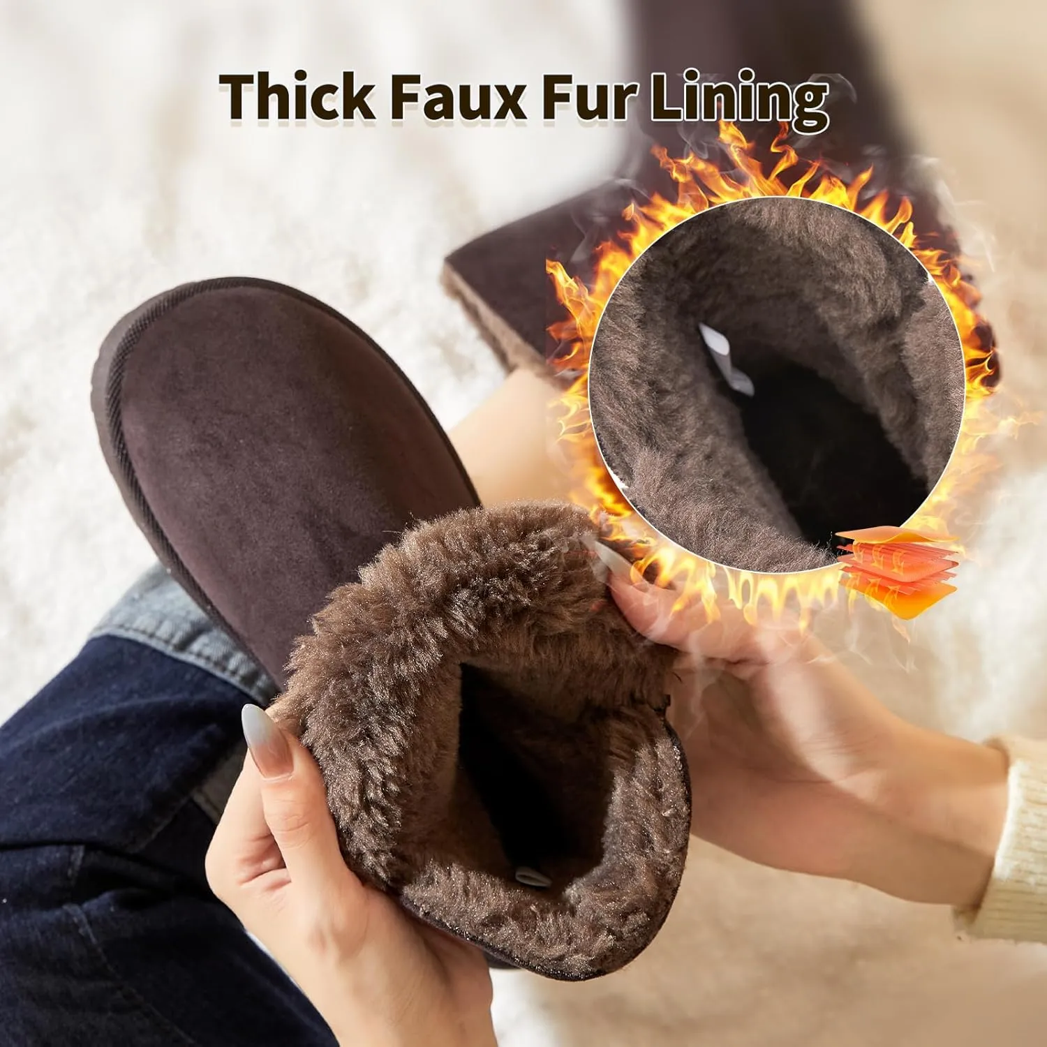 Moudki Winter Boots for Women Warm Fur Lined Booties Platform Snow Boots for Women Ankle Booties Anti-Slip Outdoor Snow Boots