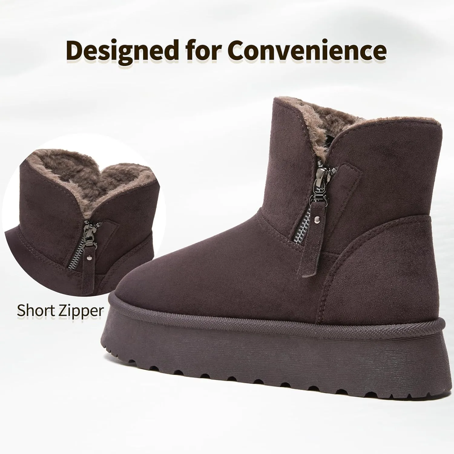Moudki Winter Boots for Women Warm Fur Lined Booties Platform Snow Boots for Women Ankle Booties Anti-Slip Outdoor Snow Boots