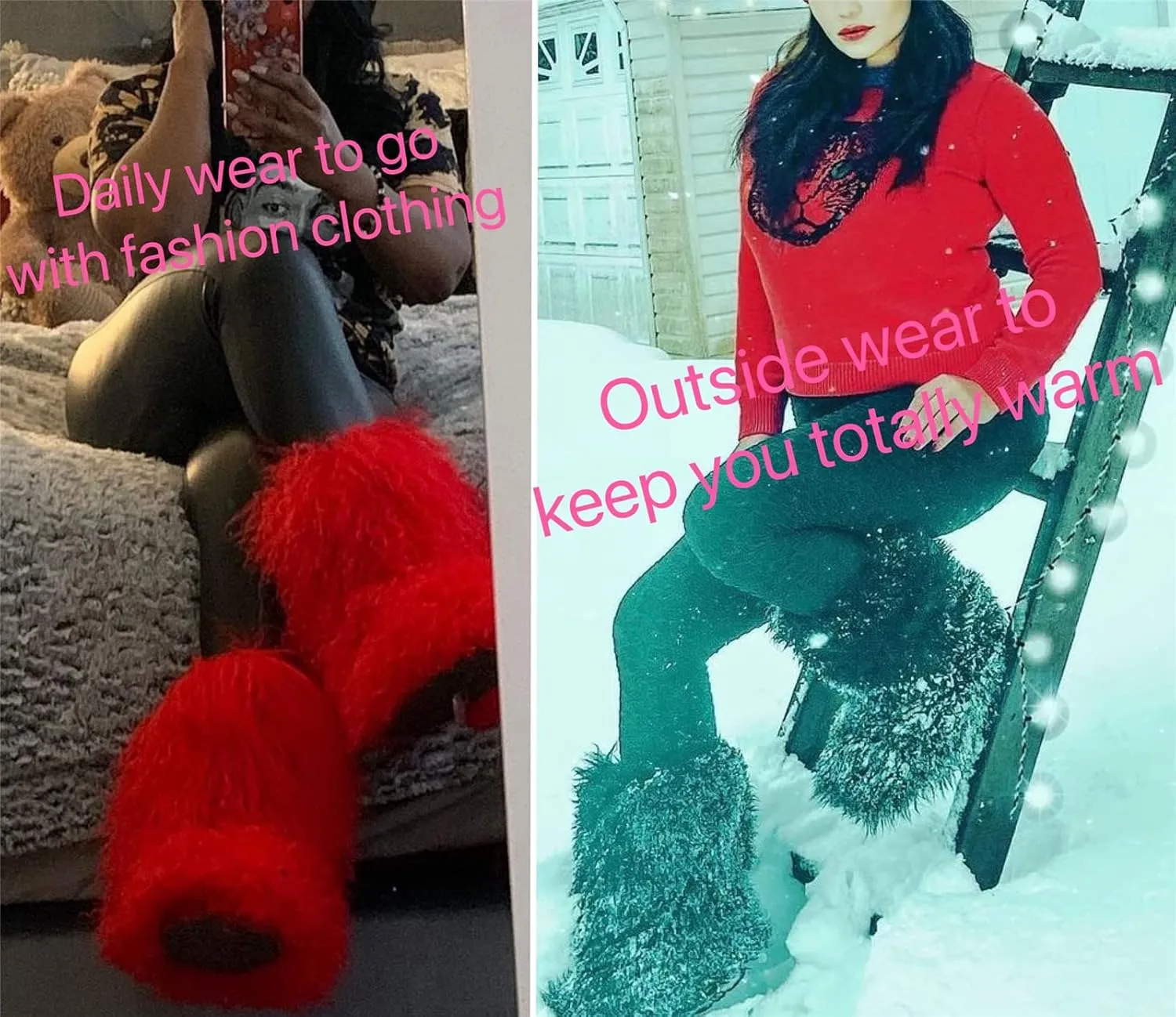 MSBT Women Mongolian Fur Boots with Real Tibetan Fluffy Furry Sheep Curly Skin Snow Boot for Luxury Ladies Winter Warm Outdoor Wear Girls Soft Linning Black White Color Tall High Boots