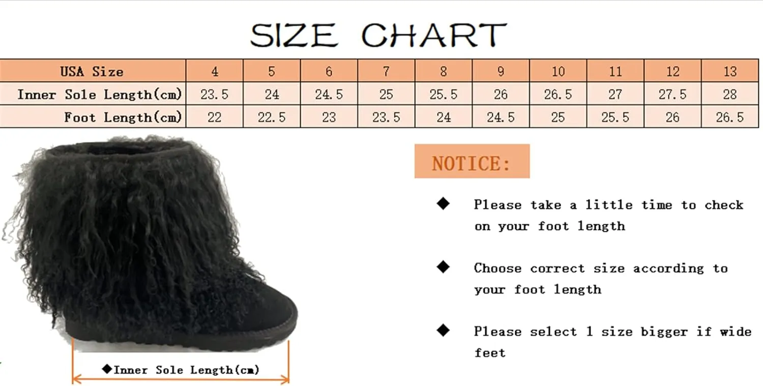 MSBT Women Mongolian Fur Boots with Real Tibetan Fluffy Furry Sheep Curly Skin Snow Boot for Luxury Ladies Winter Warm Outdoor Wear Girls Soft Linning Black White Color Tall High Boots
