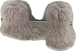MSD-1 Woman's Tibetan Fur Boot With Real Mongolian Hairy Furry Sheepskin Shearling Lamb Skin Snow Boots Long Curly Hair Shoes For Young Lady Girls Outside Ski Fluffy Footwear Christmas Gifts Mid-Half Short Booties All Over Fur (5, Gray)