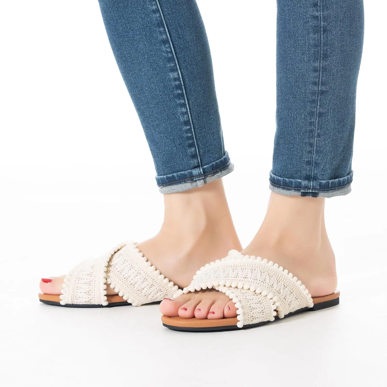 Mtzyoa Women Flat Sandals Braided Leather Crossover Nude Dressy Fashion Evening Party Wedding Sandals