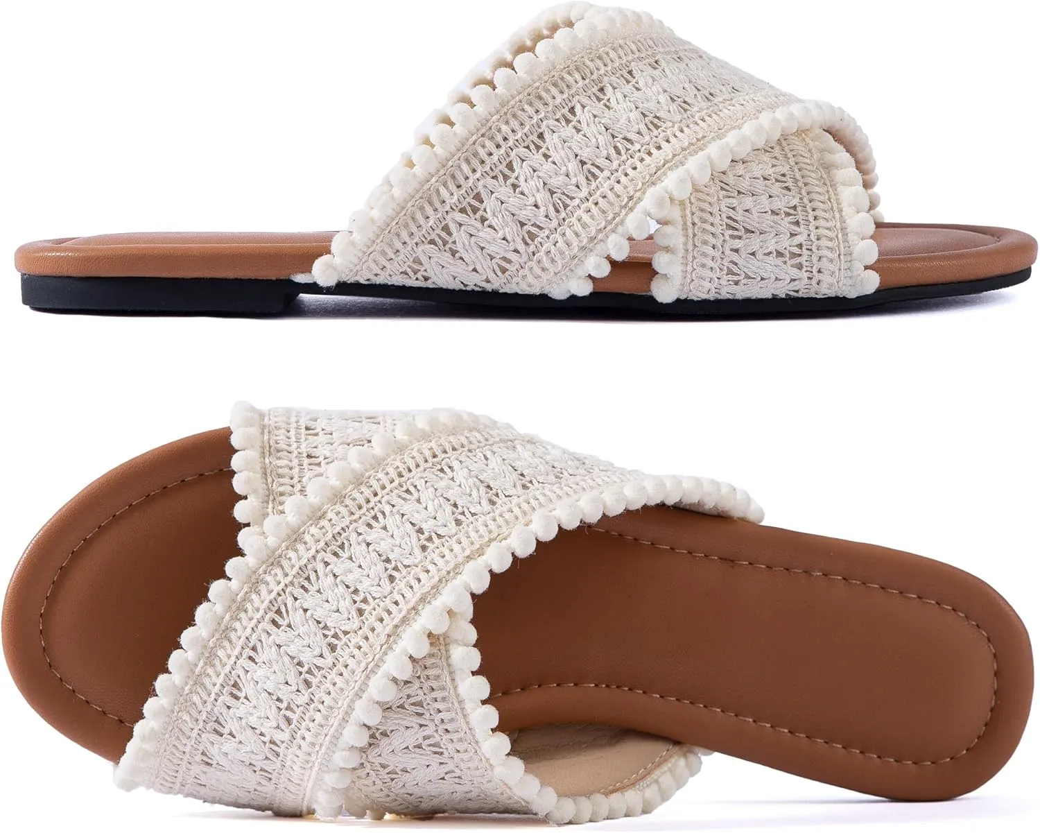 Mtzyoa Women Flat Sandals Braided Leather Crossover Nude Dressy Fashion Evening Party Wedding Sandals