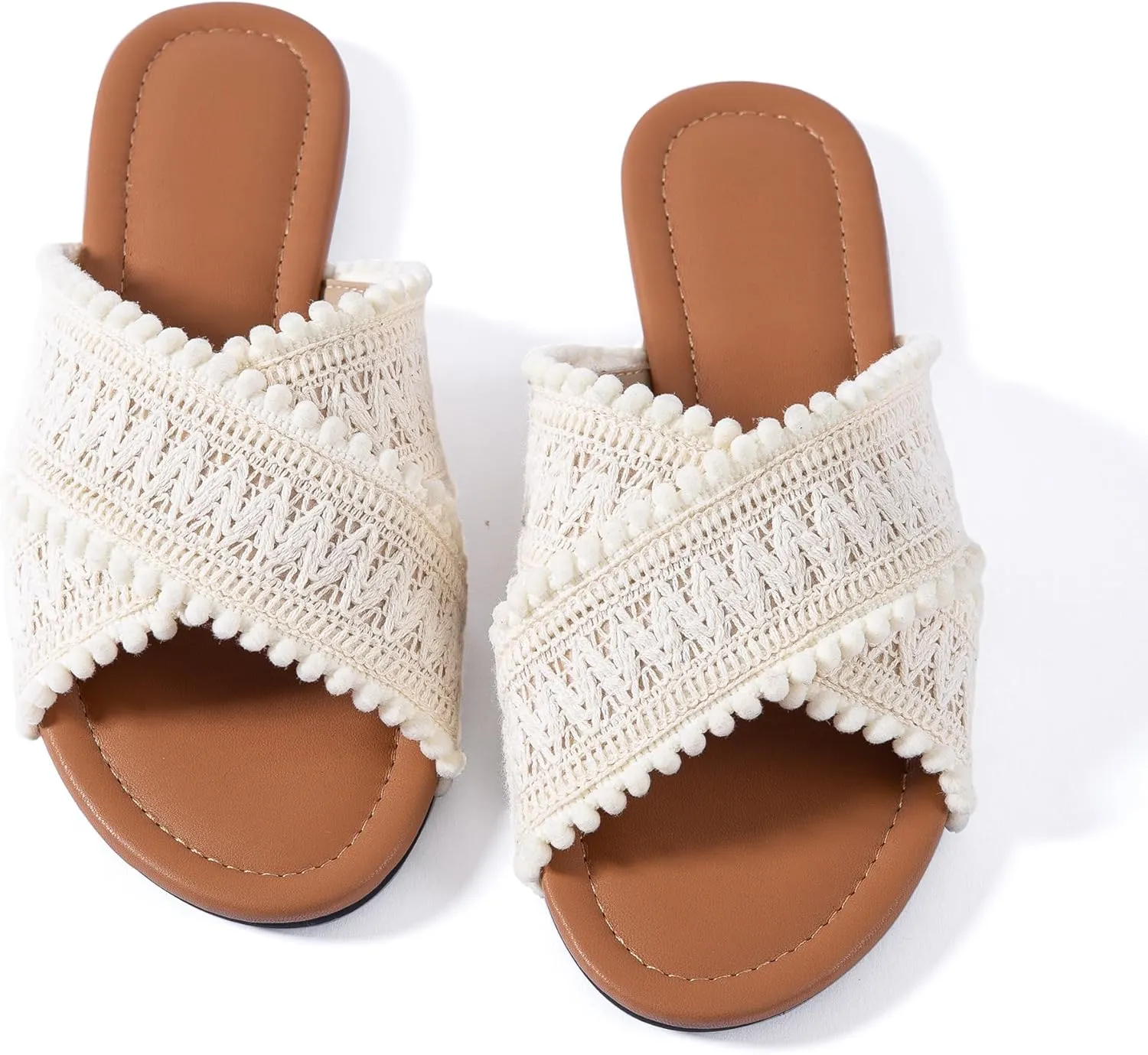 Mtzyoa Women Flat Sandals Braided Leather Crossover Nude Dressy Fashion Evening Party Wedding Sandals
