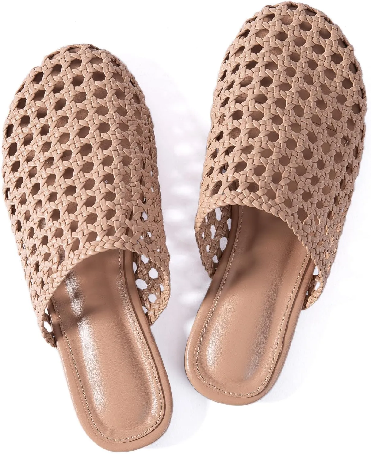 Mtzyoa Women Flat Sandals Mesh Knit Hollow Braided Summer Breathable Openwork Cushioned Non Slip Slip-On Dressy Casual Vacation Bohemian Cute Slides