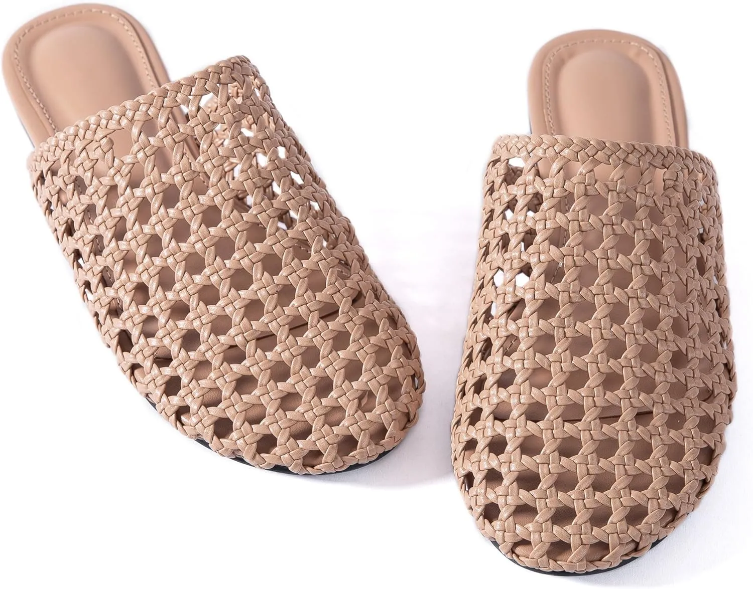 Mtzyoa Women Flat Sandals Mesh Knit Hollow Braided Summer Breathable Openwork Cushioned Non Slip Slip-On Dressy Casual Vacation Bohemian Cute Slides