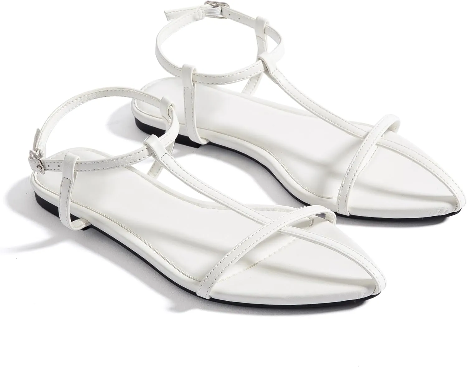 Mtzyoa Women Flat Sandals Pointed Toe Ladies Summer Dressy Casual Vacation Bohemian Cute Leather Beach Comfy Slip On Slides