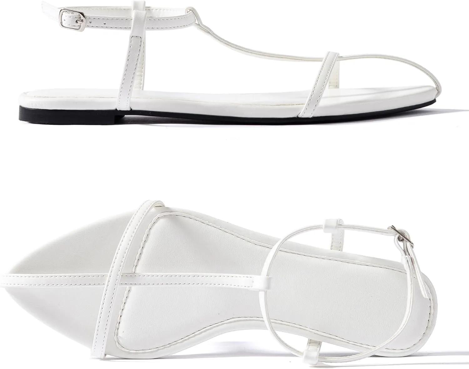 Mtzyoa Women Flat Sandals Pointed Toe Ladies Summer Dressy Casual Vacation Bohemian Cute Leather Beach Comfy Slip On Slides