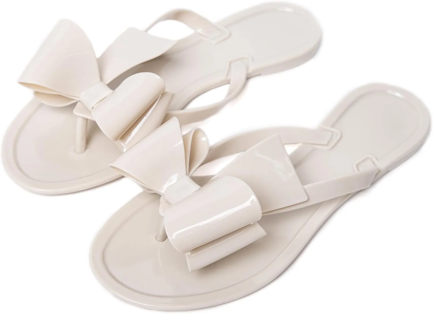 Mtzyoa Women Flip-Flops Flat Sandals Jelly Bow Beach Flat Rivets Rain Cute Dressy Summer Sandals