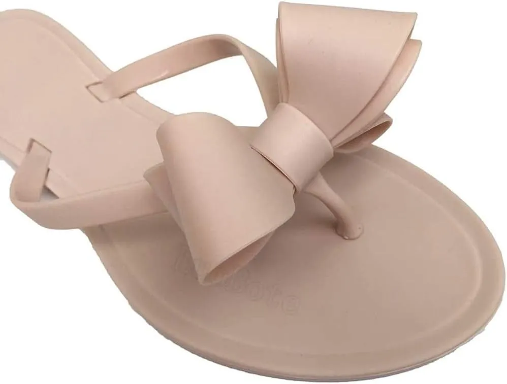 Mtzyoa Women Flip-Flops Flat Sandals Jelly Bow Beach Flat Rivets Rain Cute Dressy Summer Sandals
