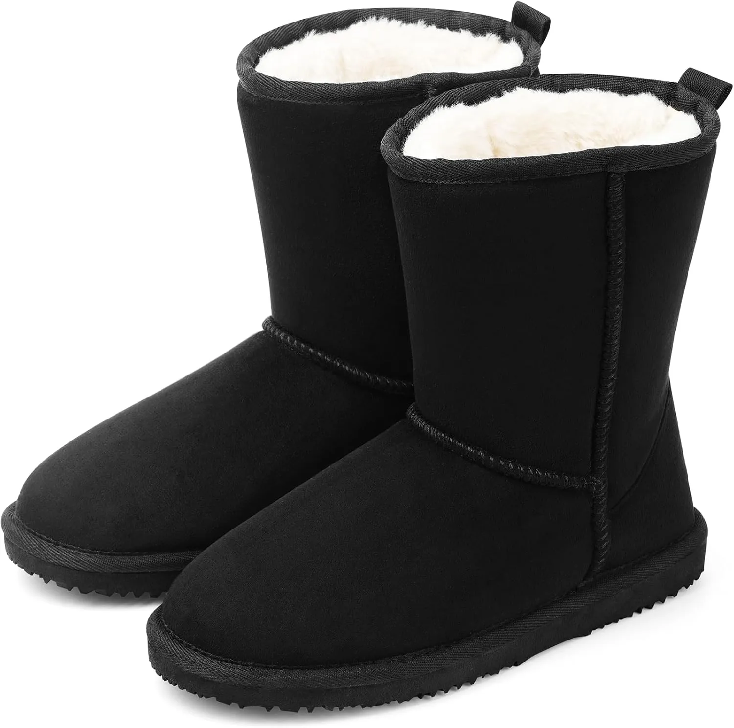 MUSSHOE Winter Mid-Calf Plush Fuzzy Boots for Women Snow Womens Ankle Furry Slip On Boots Suede Platform Boot Fall Fur Cozy Shoes