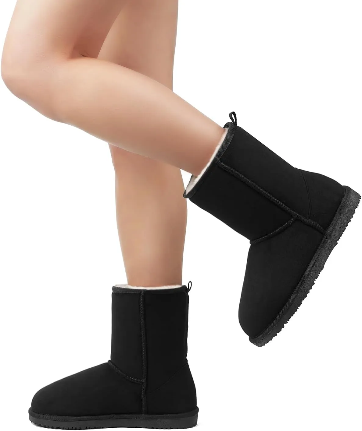 MUSSHOE Winter Mid-Calf Plush Fuzzy Boots for Women Snow Womens Ankle Furry Slip On Boots Suede Platform Boot Fall Fur Cozy Shoes