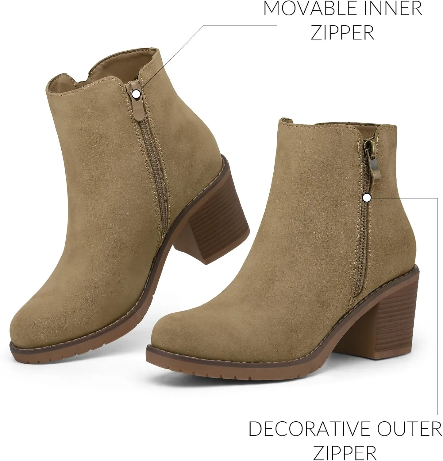 mysoft Women's Ankle Boots Low Chunky Stacked Heel Booties With Side Zipper