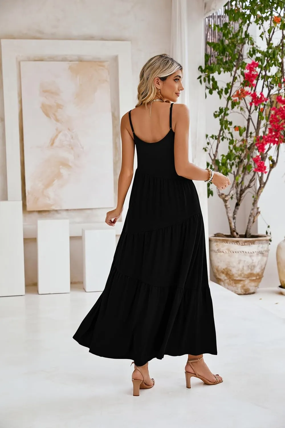 Naggoo Womens Summer Sleeveless Maxi Dresses Casual Beach Spaghetti Strap Long Dress Sundresses