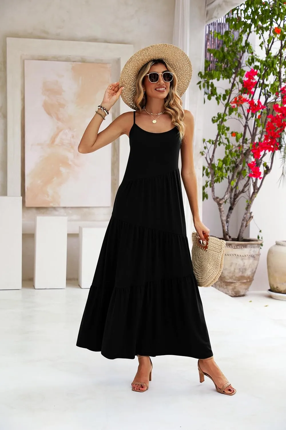 Naggoo Womens Summer Sleeveless Maxi Dresses Casual Beach Spaghetti Strap Long Dress Sundresses