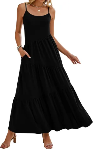 Naggoo Womens Summer Sleeveless Maxi Dresses Casual Beach Spaghetti Strap Long Dress Sundresses