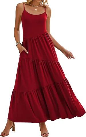 Naggoo Womens Summer Sleeveless Maxi Dresses Casual Beach Spaghetti Strap Long Dress Sundresses
