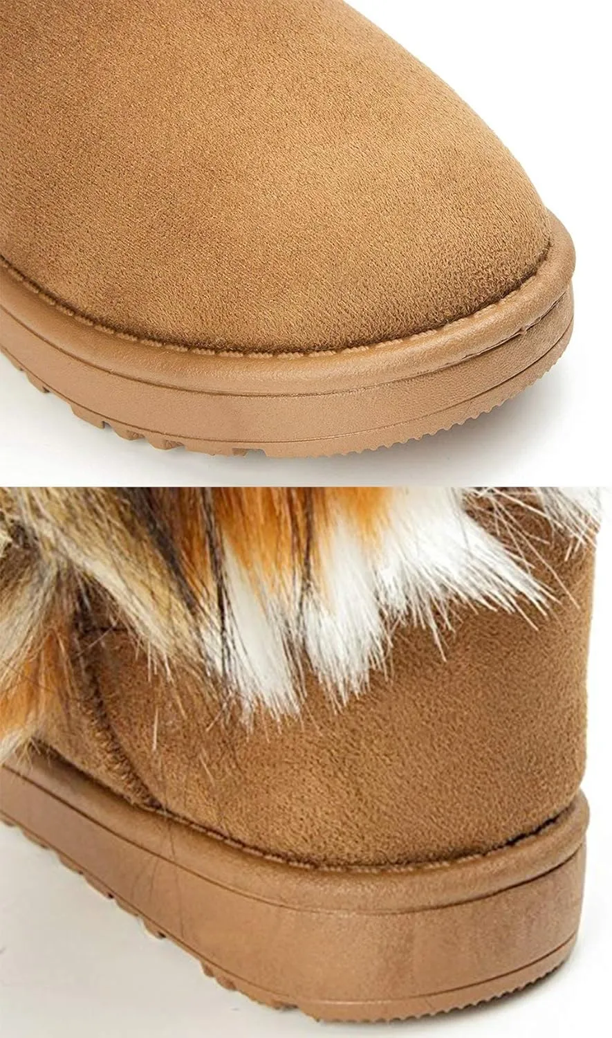 Naughtyangel Women Winter Warm Snow Ankle Boots Low Heels Faux Fox Rabbit Fur Tassel Shoes